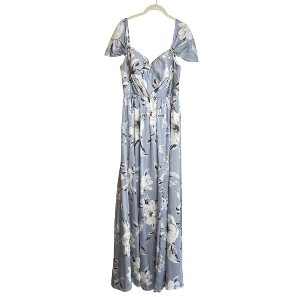 Light Blue Floral Maxi Dress with Flutter Sleeves